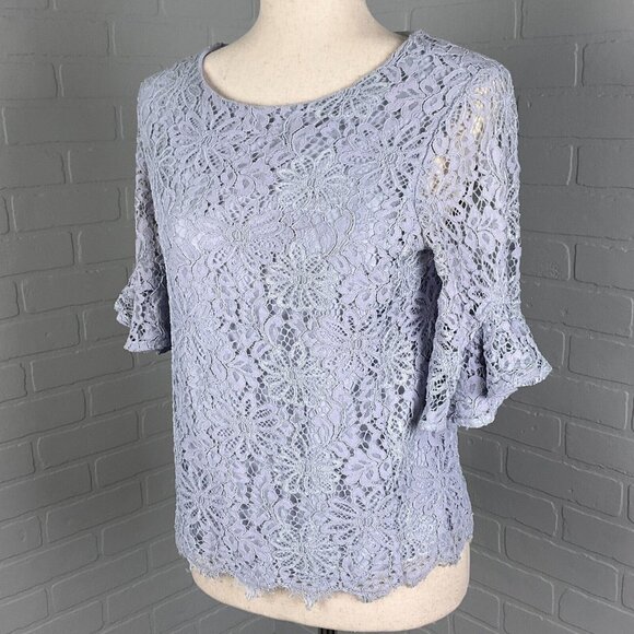 Nanette Lepore Blouse Women Small Purple Flounce Romantic‎ Semi Sheer Lace VTG - Picture 1 of 13